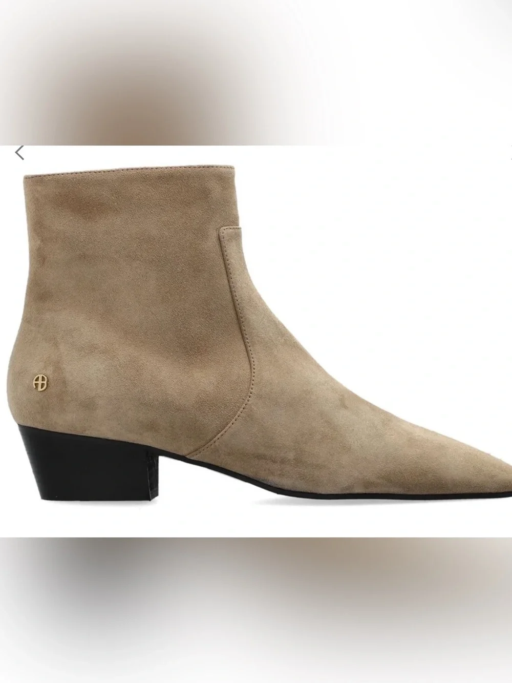 Anine Bing Taupe Suede Pointed Toe Ankle Boot with Gold Zip